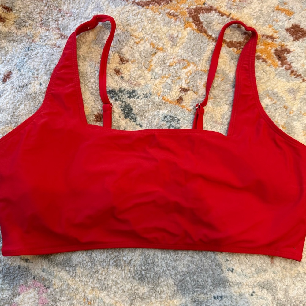 2 Piece Set Fashion Nova Vibrant Red Swim Bandeau and High Waisted Bottoms